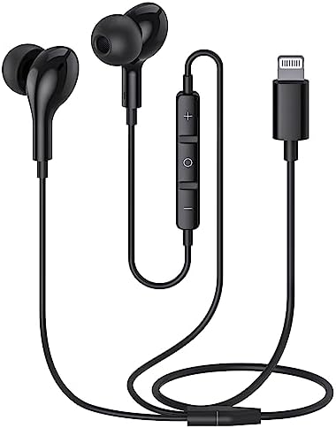 Guguearth Lightning Earbuds - Mfi Certified, Wired With Microphone, Controller For Iphone 13/12/11 Pro Max/Xs/Xr/8/7 - Black In Ear
