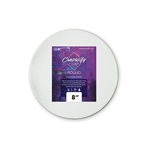 Image of Round Stretched Canvas Board 100% Cotton, Primed - MDF Backed Circle Panel for Acrylic, Oil & Watercolor Painting (8 inch Pack of 2)