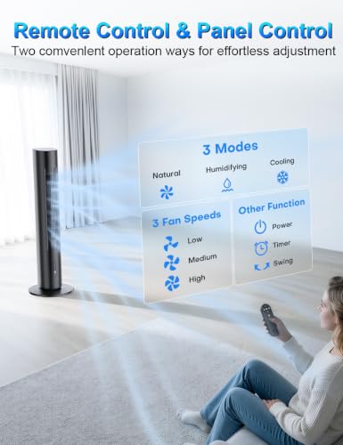 Image of Windowless Air Conditioner, 35 inch Evaporative Air Cooler with 3 Speeds & 3 Modes, 25ft Remote & Smart Timer, 120Oscillating Swamp Cooler No Window Needed Portable Air Conditioners for Bedroom