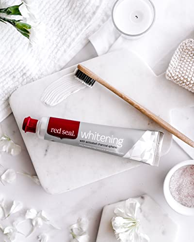 Red Seal Teeth Whitening Toothpaste With Baking Soda, Activated Charcoal Spheres, Coconut Oil For Visibly Brighter Smile – Fluoride Free, No Sls, Paraben Free #TOP5
