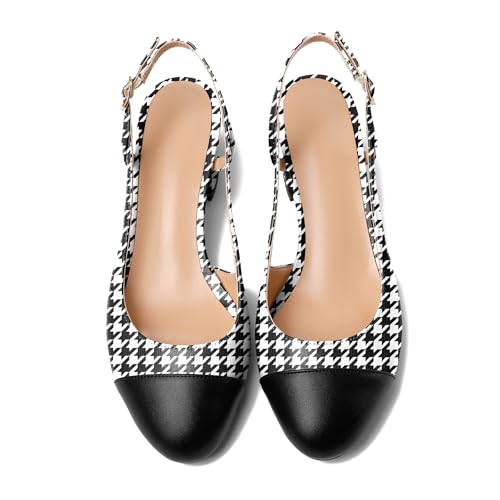 Esvowido Women's Slingback Block Chunky Heels Ankle Straps Low Heels 2 Inch Cap Toe Womens Comfort Sexy Fashion Shoes3