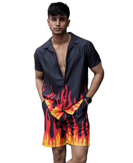 Image of Men's Poly Lycra Digital Printed Shirts with Pajama Shorts Night Suit Set