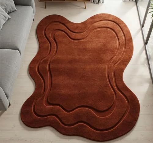 Image of Hand Tufted Wool Rug 6x8 Ft - Modern Irregular Shape Aesthetic Carpet, 1 Inch Thick Pile, Anti-Skid Backing, Soft Handmade Woolen Area Rug for Living Room, Bedroom, Hall Decor