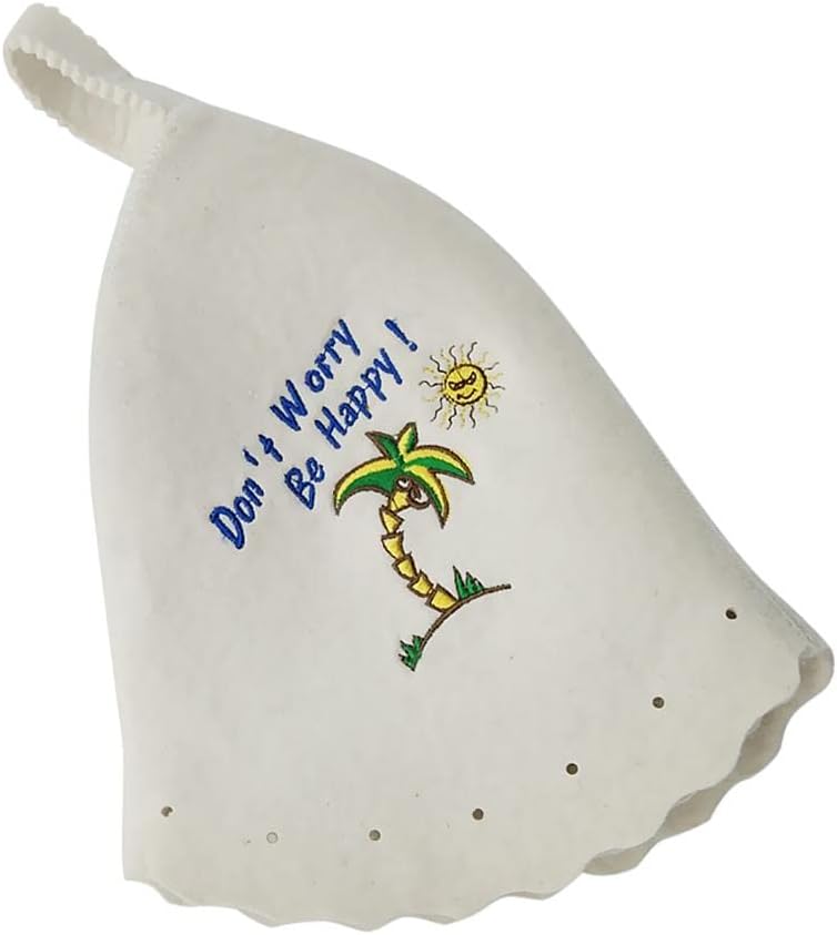 5X 100% Wool Felt Sauna Hat 33x 30x 1cm | Russian Banya Hut 5 | Embroidered Coconut Tree & Sun | Natural Soft Luxury Feel | s Head & Hair | Spa, Finnish Sauna, Banya