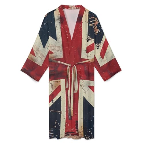 UK Vintage British Flag Men's Robes Long Sleeve V Neck Bath Robe Printed Bathrobes Cozy Soft Sleepwear3