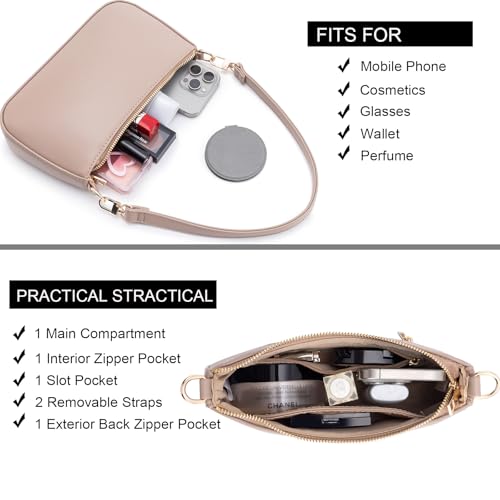 Image of Shoulder Bag for Women Retro Vegan Leather Classic Clutch Tote HandBags Purses with Zipper Closure