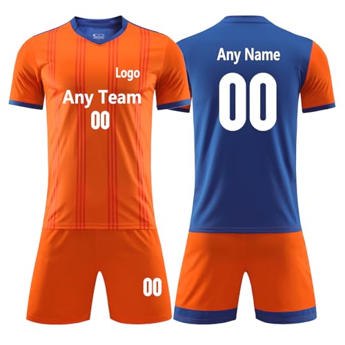 GEF1573ANTU Customized Football Jerseys training clothes Boy's 2-Pack Soccer Jersey and Short Sets Quick Dry Sports Team Training Uniform (Orange)