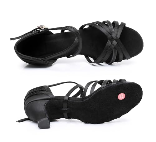 Rosefinch Women's Classic Latin Dance Shoes Professional Dance Shoes Ballroom Party Salsa Fitness Dance Shoes 5cm Heel, Black 39 by Rosefinch - Image 3