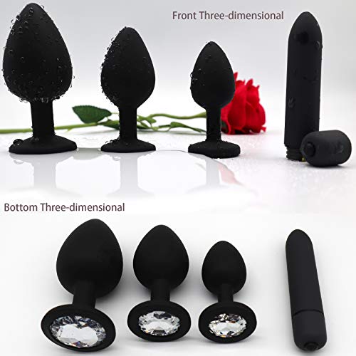 Vibrating Anal Plug, 4Pcs Anal Sex Toys Soft Silicone Massager Trainer Kit Anales Plug Toys For Beginners (4Pcs Black) #TOP4