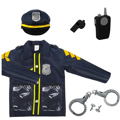 Lawei 6Pcs Police Officer Role Play Costume Dress-Up Set, Deluxe Police Costume for Kids with Accessories, Unisex-children Halloween Cop Costume Role Play Kit for Boys Girls, Ages 3-6 Years