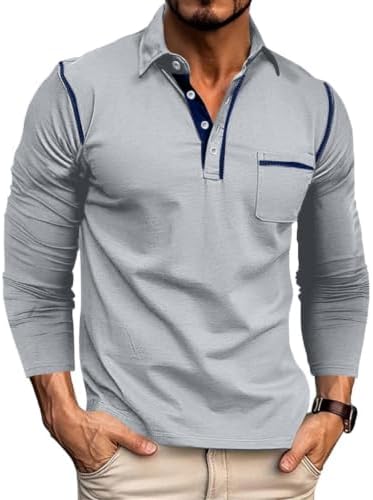 Men's Casual Polo Shirts Classic Long Sleeve Basic Button T-Shirt...