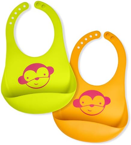 Squooshi Waterproof Silicone Bib Set | Crumb and Drip Catcher | Easily Adjustable and Wipes Clean | Roll up Pocket | Comfortable Soft Baby Bibs Keep Stains Off