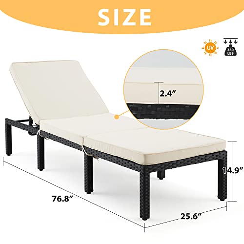 Ecotouge Pool Chaise Lounge Chairs Set Of 2, Pe Rattan Wicker Beach Lounge Chairs, 5-Position Adjustable Outdoor Layout Chairs, Waterproof Cushioned For Outside For Porch, Garden, Poolside (Khaki) #TOP1