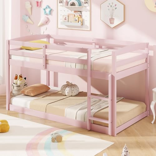KOMFOTT Twin Over Twin Bunk Bed with Ladder & Guardrails
