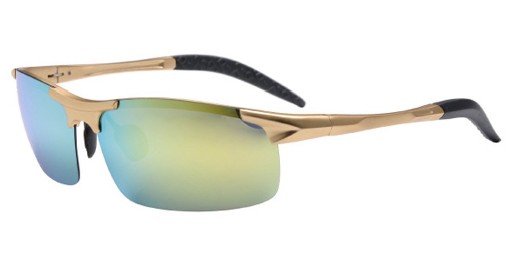 Men's Half Frame Glasses, Aluminum Magnesium Polarized Outdoor Riding Sunglasses, Night Vision Sunglasses 015Gold Framed Gold Film