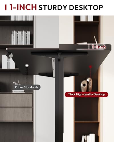 Image of SANODESK Electric Standing Desk 48 x 30 Inches Whole-Piece Desktop Height Adjustable Stand Up Desk w /6-Button Controller Ergonomic Computer Desk for Home Office, Black Frame + Black Tabletop