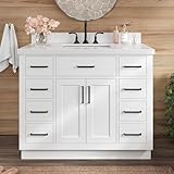 ARIEL Hepburn 43 Inch Single Sink Bathroom Vanity in White, 1.5' Edge Quartz Top, Solid Wood, Rectangular Sink, 2 Soft Closing Doors, 9 Full Extension Dovetail Drawers, Toe Kick