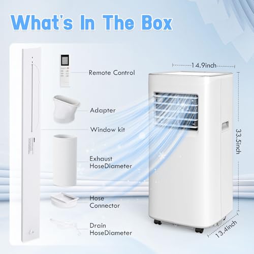 Image of 10000 BTU 3-IN-1 Portable Air Conditioner, Cools up to 450 Sq.Ft, Portable AC with Remote, LED Display, 24H Timer, Installation Kits & Screwdriver, No Wall Required, Ideal for Home & Office