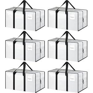 6 Pack Extra Heavy Duty Large Moving Bags with Strong Zipper, White