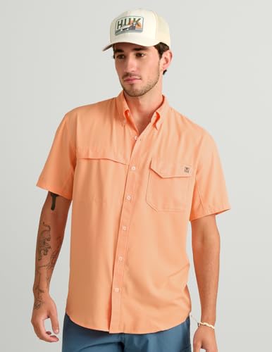 Image of HUK Men's Tide Point Kc Scott Original Artwork Short Sleeve Shirt, Fishing Button Down