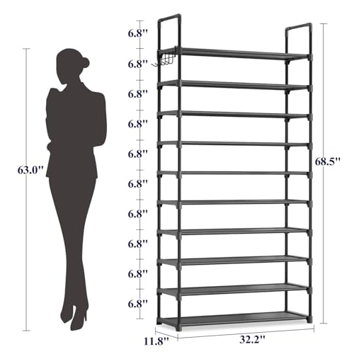 image for Kitsure Shoe Rack for Closet - 10-Tier Shoe Organizer with Hook Rack, 