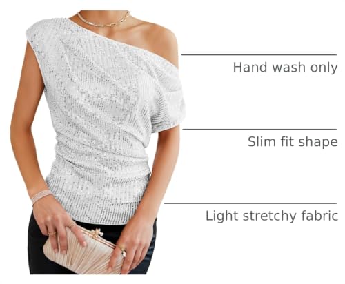 Image of GRACE KARIN One Shoulder Sequin Sparkly Tops for Women Ruched Asymmetrical Glitter Tops Slimming Sparkle Party Shirts