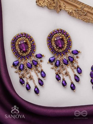 Image of SANJOYA by EVERSTYLISH Embroidered Earrings for Women | Pastel Stone & Beaded Dangler Earrings | Ethnic Jewelry for Weddings, Festivals & Special Occasions