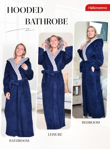 Image of Hellomamma Long Hooded Robe for Women Luxurious Flannel Fleece Full Length Bathrobe Winter Warm Pajamas Shower Nightgown