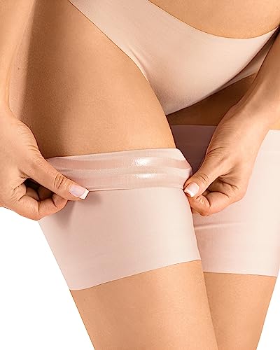 OVISSA Cuecas flexíveis antifricção evita roçaduras e roçamentos nas coxas com um forro de cetim faixas adelgaçantes invisível sob a roupa faixa antifricção TS500, ROSA, XXL