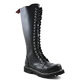 gothic punk shops  ANGRY ITCH - 20-Loch Gothic Punk Army Ranger Leder Schwarz Armee Stiefel mit RV & Stahlkappe - Größen 36-48 - Made in EU!, EU-Größe:EU-39
