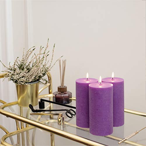 Candwax 3X6 Pillar Candles Set Of 3 - Decorative Rustic Candles Unscented And No Drip Candles - Ideal As Wedding Candles Or Large Candles For Home Interior - Purple Candles #TOP5