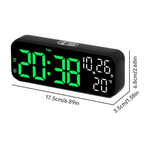 Image of EASEPRES Digital Table Clock with Large Display,Power Cable Operation with Battery Backup, Dual Alarm, Date Day & Indoor Temperature, 12 /24 Hour Format, for Bedroom, Table, Home (Green, 7 inch)
