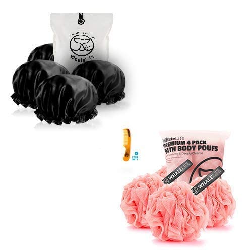Amazon.com: Shower Cap for Women & Men Reusable Large Black Satin ...