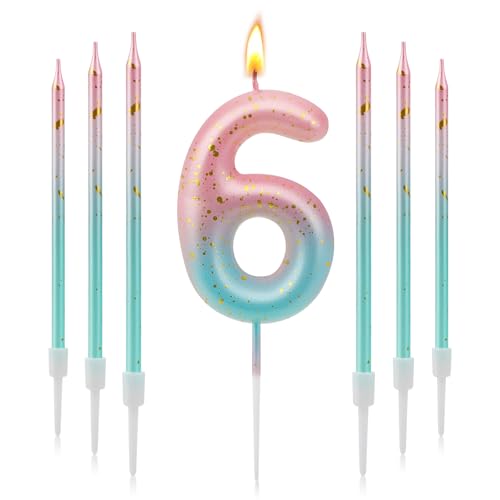 TAIXING Geburtstagskerzen Zahlen 6, 3D Farbverlaufs Kerzen Geburtstag, Geburtstagskerzen Kinder Rosâ€¦ – Miniatur