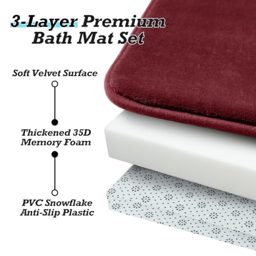 HUXMEYSON Bathroom Rugs Sets 3 Piece, Non-Slip & Quick Dry Bath Mat Set, Ultra Soft Velvet Bath Rugs for Bathroom, Toilet and Shower Floor, Red by HUXMEYSON - Used condition - Image 9