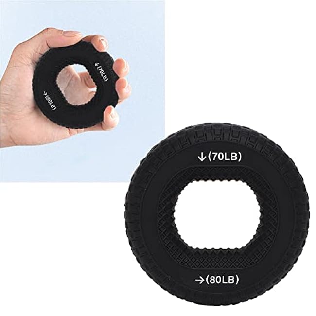 Grip Exercise Ring,ANGGREK 70 to 80LB Hand Grip Strengthener Soft Silicone Portable Tire Texture Forearm Finger Exerciser Grip Strength Trainer Ring Black