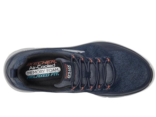 Skechers Men's D'Lux Walker 2.0 Steadyway Sneaker, Navy/Orange, 11.53