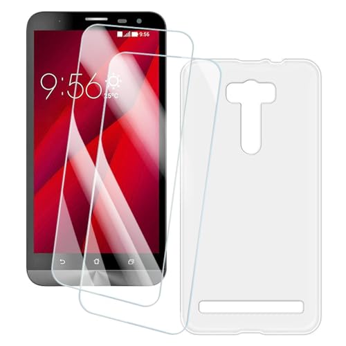 OAGELIM 2er Pack Bildschirm Schutzfolie + Hülle Kompatibel mit Asus Zenfone 2 Laser ZE601KL (6 Zoll) Künstlerisch Bedruckte Hülle & Gehärtetes Glas Kratzfest (Weiß)