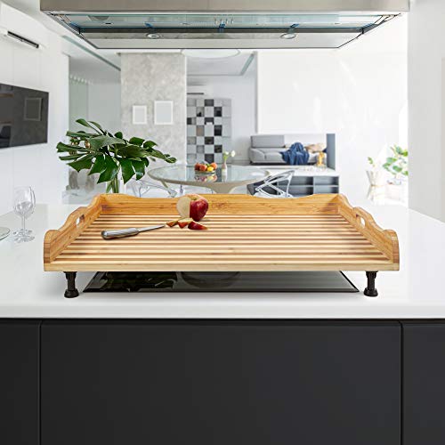 Prosumer’s Choice Bamboo Large Cutting Boards Stovetop Cover With Side Handles & Legs | Chopping Board With Juice Grooves For Cutting Meat & Veggies | Glass Top Stove Cover| Cooktop Protector #TOP3