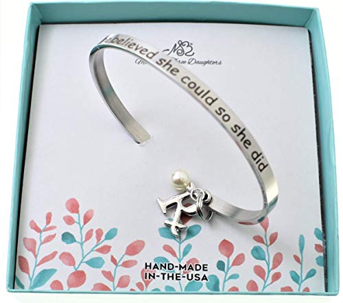 Pharmacist Bracelet in Stainless Steel. She Believed She Could So She Did. Stainless Steel Laser Engraved Words. Pharmacist Gift
