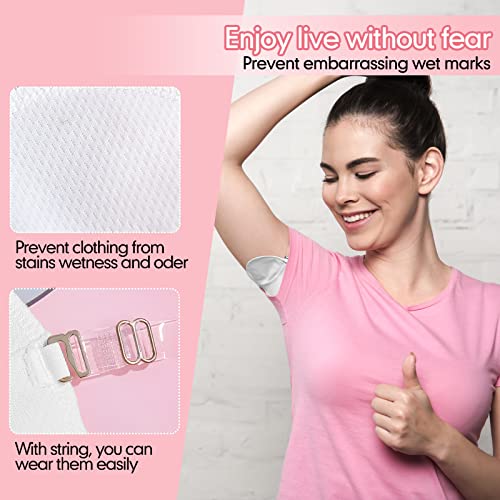 Image of 4 Pairs Underarm Sweat Pads Reusable Armpit Absorbing Guards Washable with Shoulder Strap Under Arm Breathable Absorbent Sweat Protectors Pads Guards for Women and Men(White)