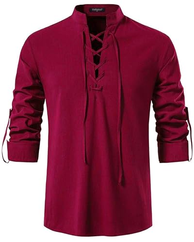 Enlision Chemise médiévale pour Homme Cosplay Viking Steampunk Vampire Renaissance Gothique Victorien Bourgogne L