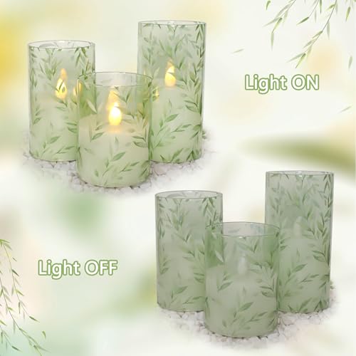 Velas de cristal sin llama con diseño botánico de sauce juego de 3 7