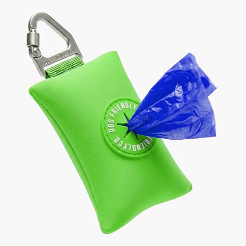 Image of Dog Friendly Co. Poop Bag Holder for Leash, Dog Waste Bag (Neon Green) | One Click Clip Potty Carrier Dispenser, Pet Trash Bags, Neoprene Fabric for All Weather Conditions, Stylish Walking Accessory