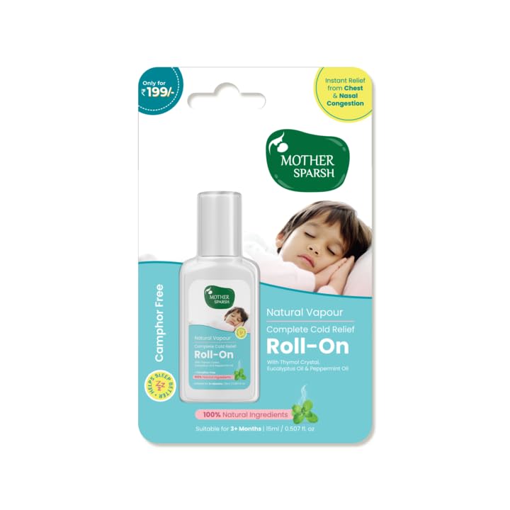 Mother Sparsh Natural Vapour Complete Cold Relief Roll-On for Babies-15ml | with Thymol Crystal, Eucalyptus Oil & Peppermint Oil for Cold & Cough | 100% Natural | Relieves Chest Congestion (B0DCSLXB8H) Amazon Price History, Amazon Price Tracker