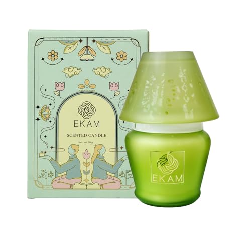 Image of EKAM Scented Frost Glass Lampshade Candle | Jasmine Scented Candle | Luxury Fragrances| Ideal for Home Decor, Aromatherapy & Gifting | 22 Hours Burn time |114 g