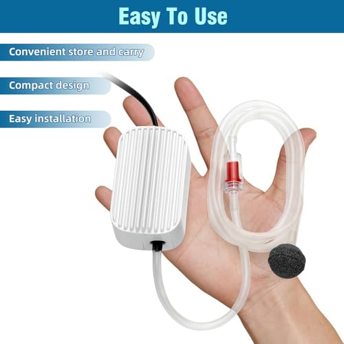 Image of Quiet Aquarium Air Pump 3W Fish Tank Oxygen Aerator Pump with Air Stone Airline Tubing Check Valve Aquarium Bubbler for 3-20 Gallon Fish Tanks