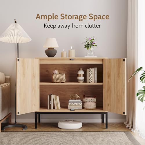 Yechen Set of 2 Rattan Sideboard Cabinets with Cane Doors, 31.5" W Boho Storage Buffet for Entryway, Kitchen, or Living Room – Natural Finish Accent Furniture - Image 5