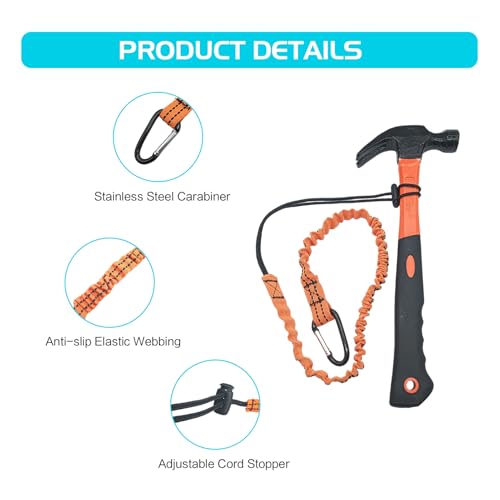 RIXGWND 5 Pack Tool Lanyard with Buckle Strap,35.4\'\'-51.2\'\' Extendable Length Tool Tether Lanyard with Carabiner and Adjustable Loop End, Fall Protection Tool Lanyards for Construction Scaffolding
