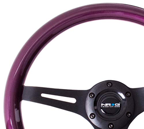 NRG Innovations ST-015BK-PP Classic Wood Grain Wheel (350mm 3 black spokes, purple pearl/flake paint)